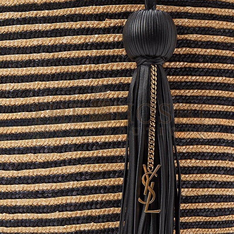 Y51 Sa1nt Lau*nt STRIPED TOTE IN RAFFIA AND LEATHER 600308 (30*28*15cm) Master Quality